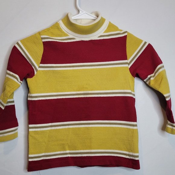 MCM Youth Striped Turtleneck Burgundy Gold Ribbed Fold Down Neck No Brand Size 6 - Picture 1 of 9